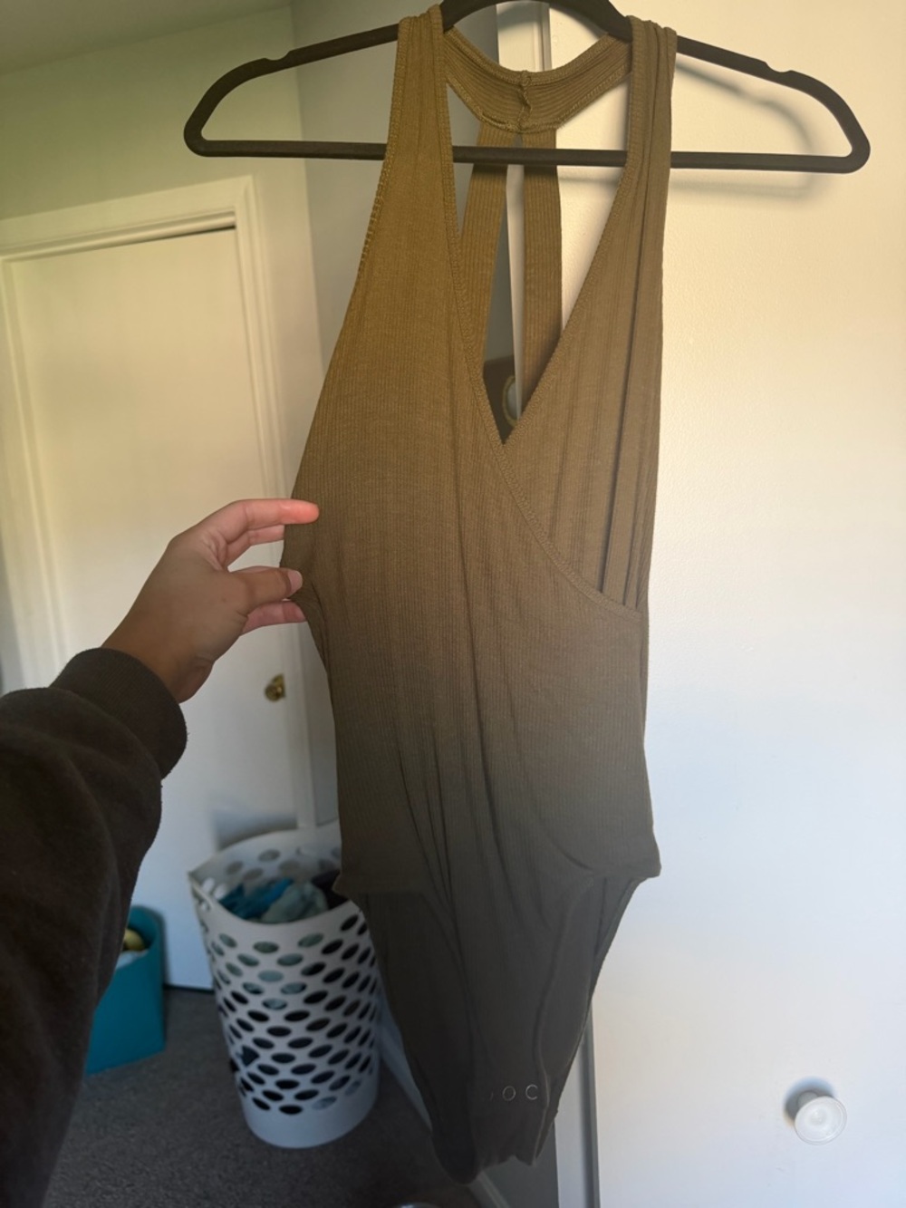 Abercrombie & Fitch Olive Ribbed Halter Bodysuit